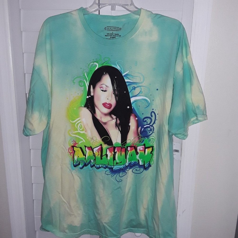 Aaliyah Vintage Style Graphic, Retro T-Shirt, Size Large, Green Tie-Dye, NWT